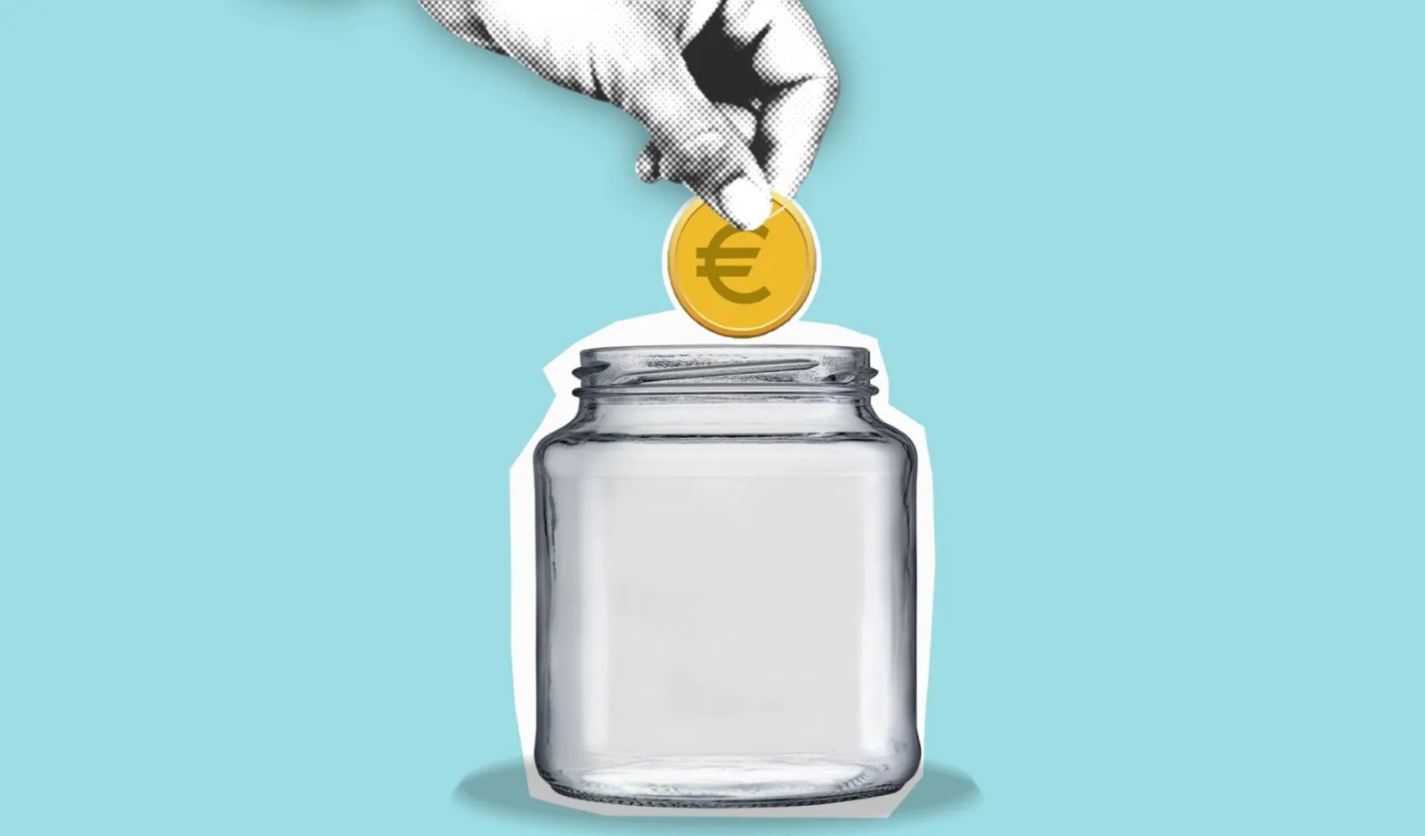 Pièce en euro au-dessus d'un bocal d'épargne